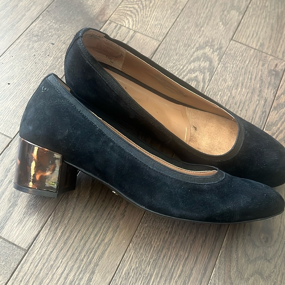 Womens Vionic Natalie Tortoise Black Suede Block Heel Pumps Shoes Size 8 M GUC